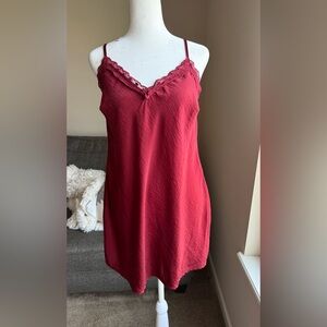 Y2K Hollister Burgundy satin Lace trim Slip Dress boho fairy sz s